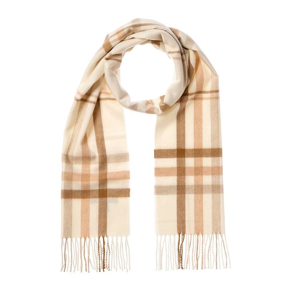 Amicale Cashmere Check Cashmere Scarf, White